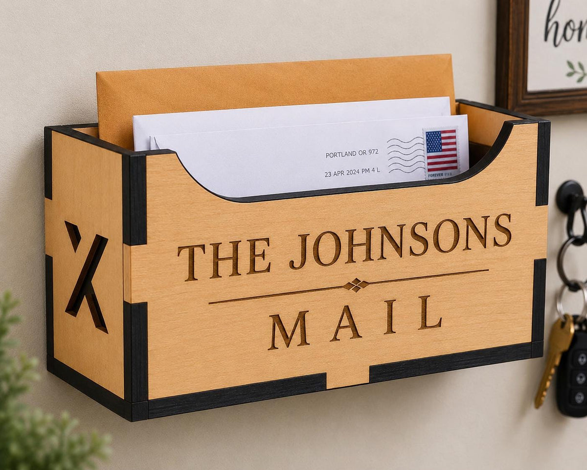 Personalized Basswood Mail Holder, Custom Family Name Organizer