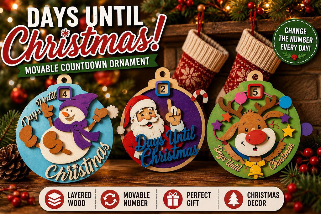 Wooden Christmas Countdown Ornament, Movable Days Until Christmas Decor, Santa Snowman Reindeer Styles