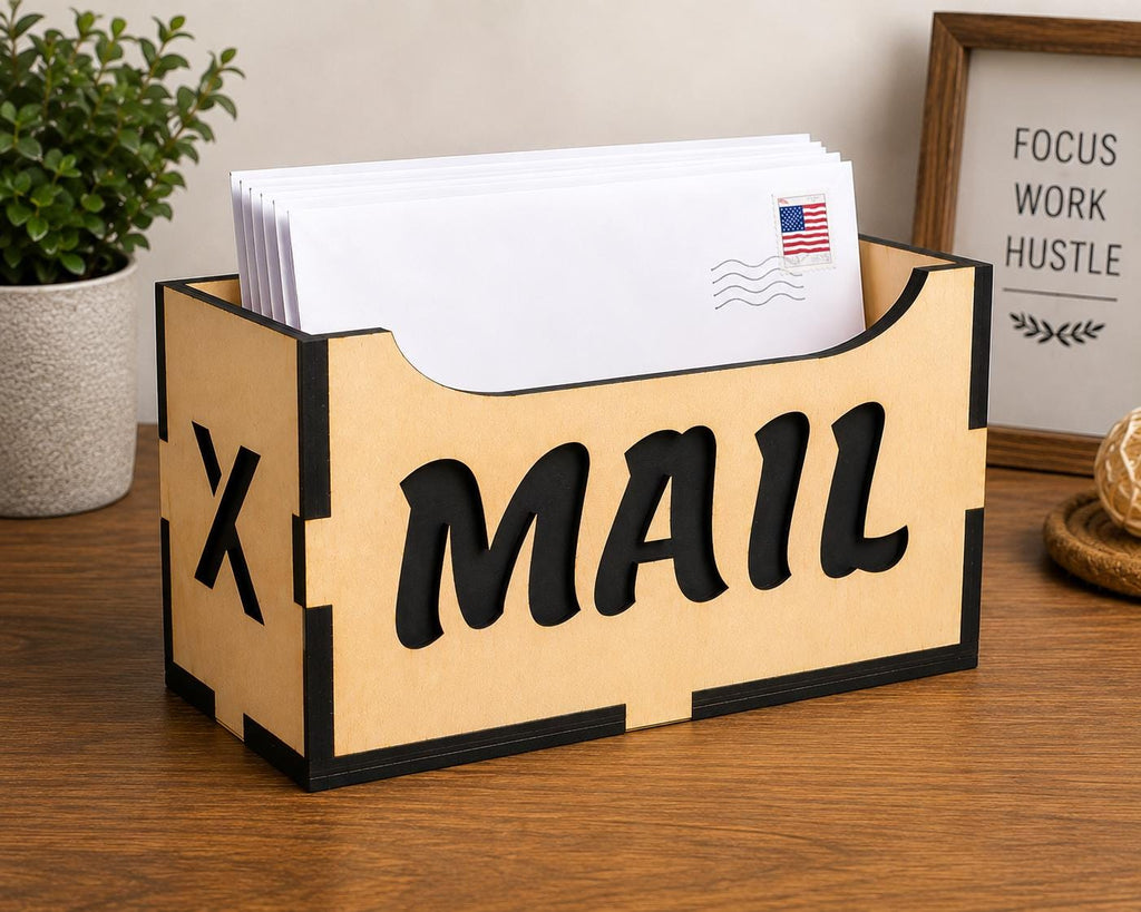 3D Layered Wood Mail Organizer – Laser Cut Desk Holder – Office Decor