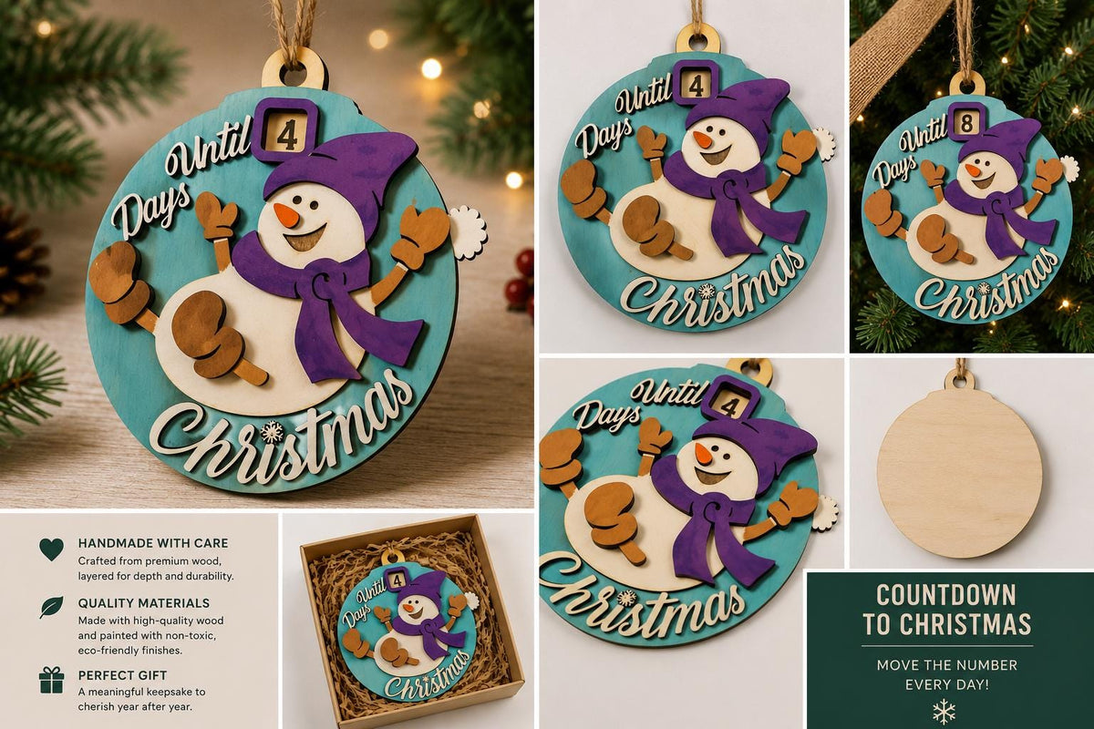 Wooden Christmas Countdown Ornament, Movable Days Until Christmas Decor, Santa Snowman Reindeer Styles