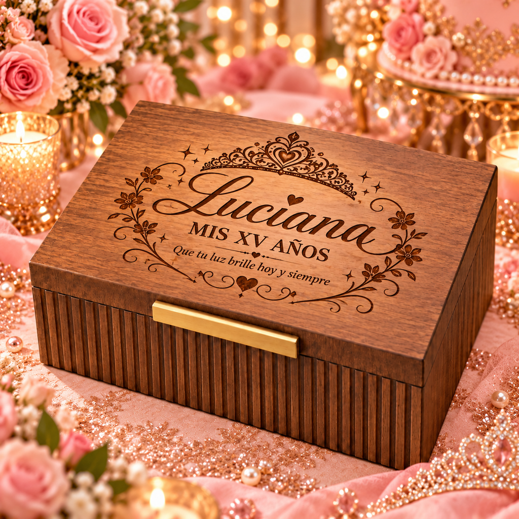 Custom Engraved Keepsake Box for Quinceanera & Sweet 16 – Personalized Memory Box Gift