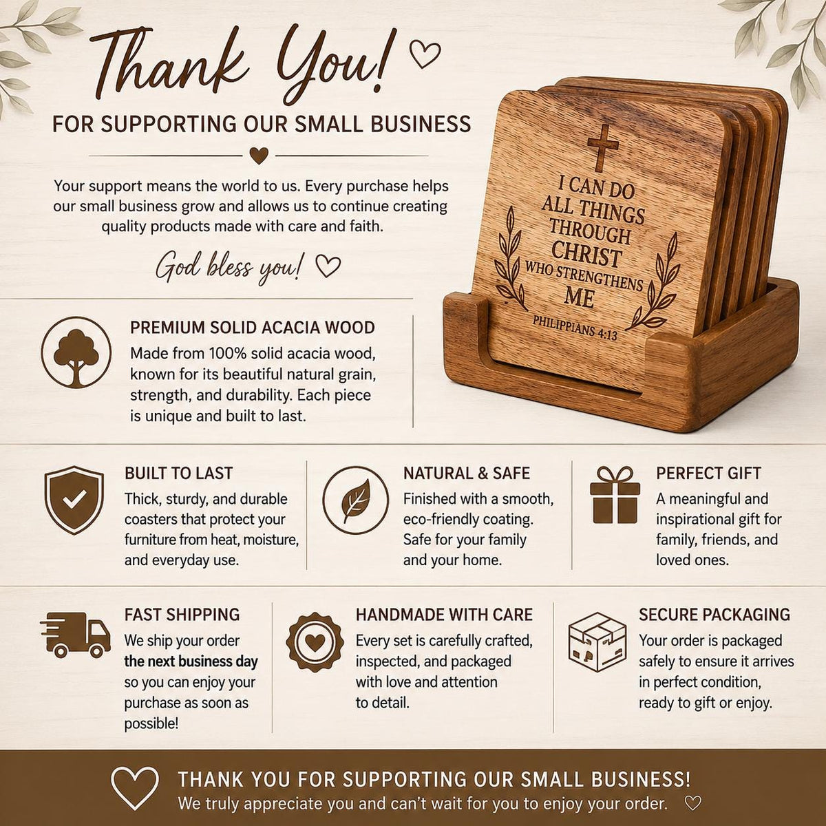 Christian "Child of God" Wood Coasters – Laser Engraved Faith Drinkware Set