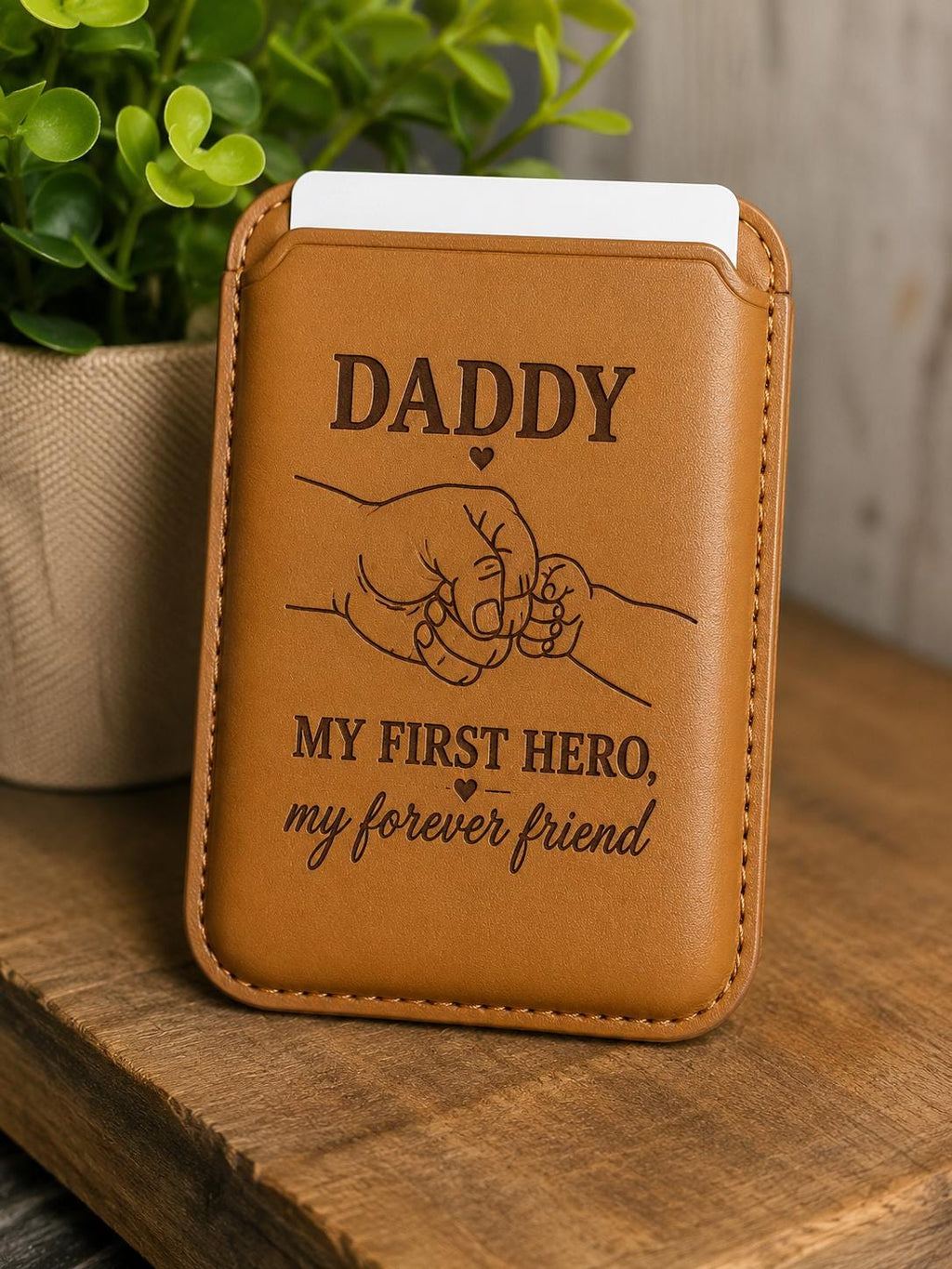Magnetic Wallet for Dad – Engraved "My First Hero" Message, MagSafe Compatible
