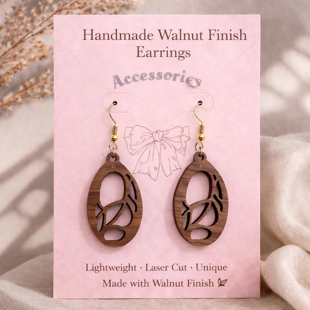 Handmade Walnut Wood Dangle Earrings | Laser Cut Lightweight Jewelry