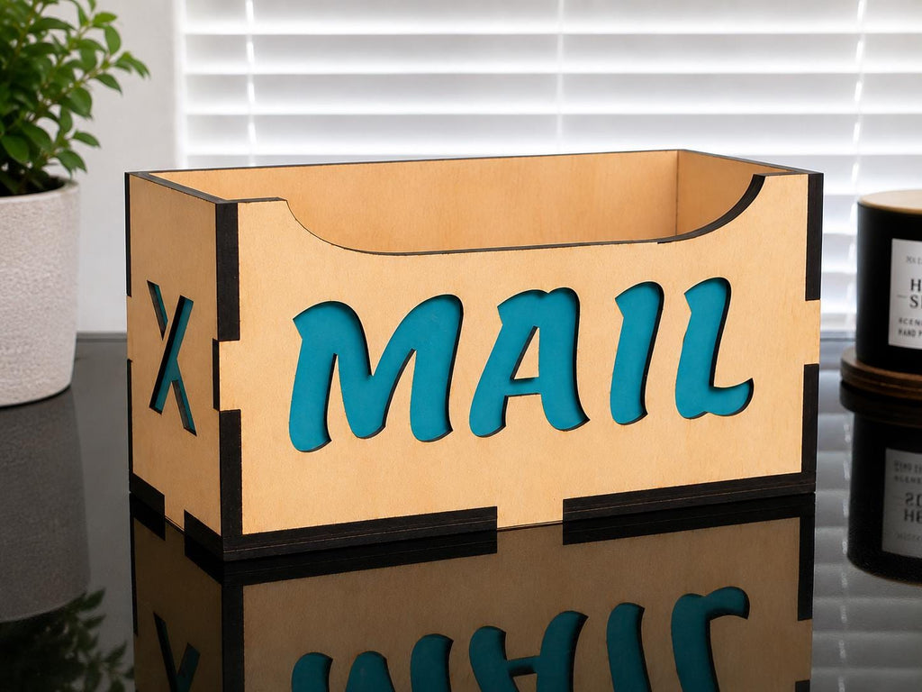 3D Layered Wood Mail Organizer – Laser Cut Desk Holder – Office Decor