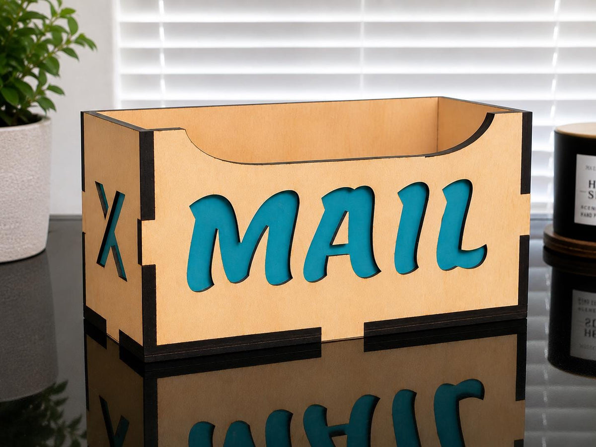 3D Layered Wood Mail Organizer – Laser Cut Desk Holder – Office Decor
