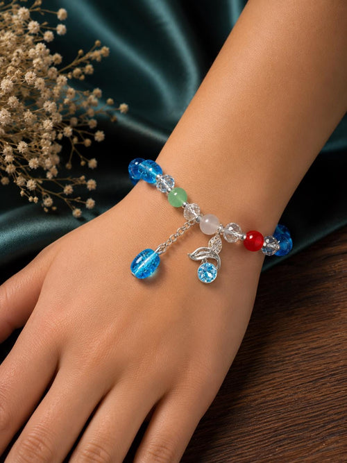 Beaded Stretch Bracelet with Butterfly Charm | Handmade Pink Crystal Jewelry