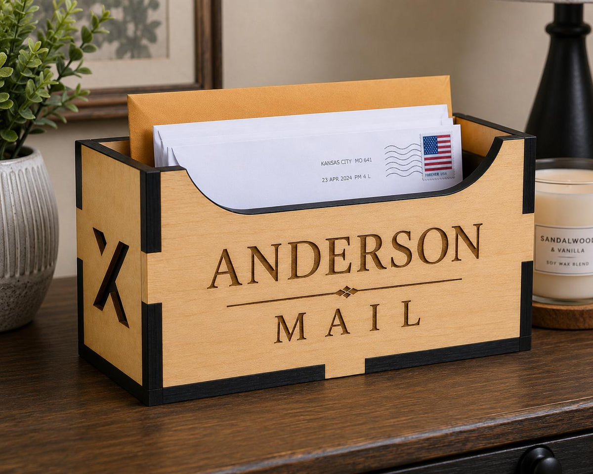 Personalized Basswood Mail Holder, Custom Family Name Organizer