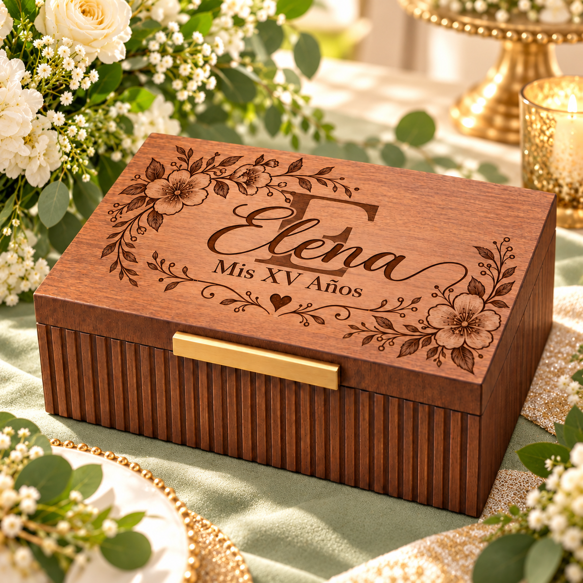 Custom Engraved Keepsake Box for Quinceanera & Sweet 16 – Personalized Memory Box Gift