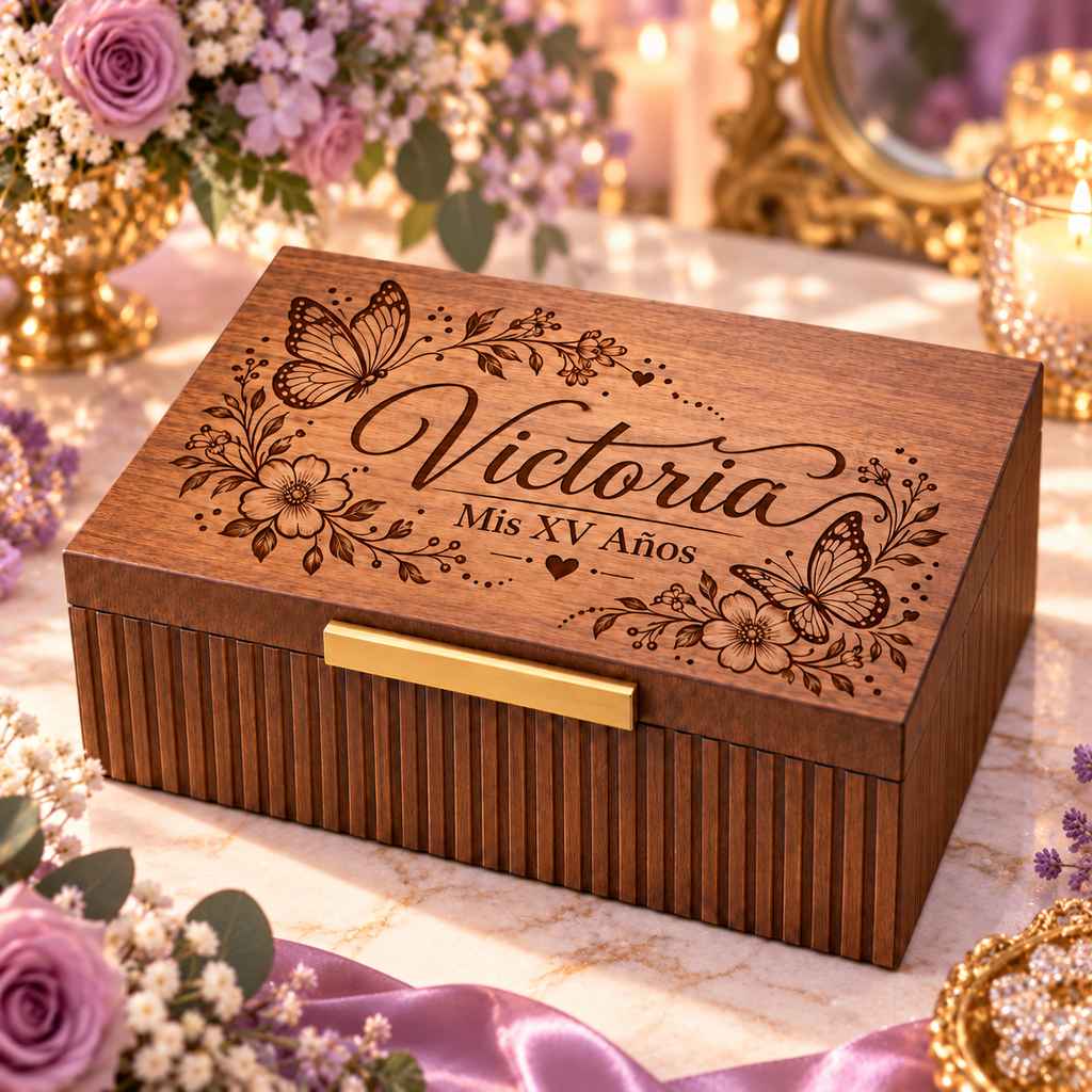 Custom Engraved Keepsake Box for Quinceanera & Sweet 16 – Personalized Memory Box Gift