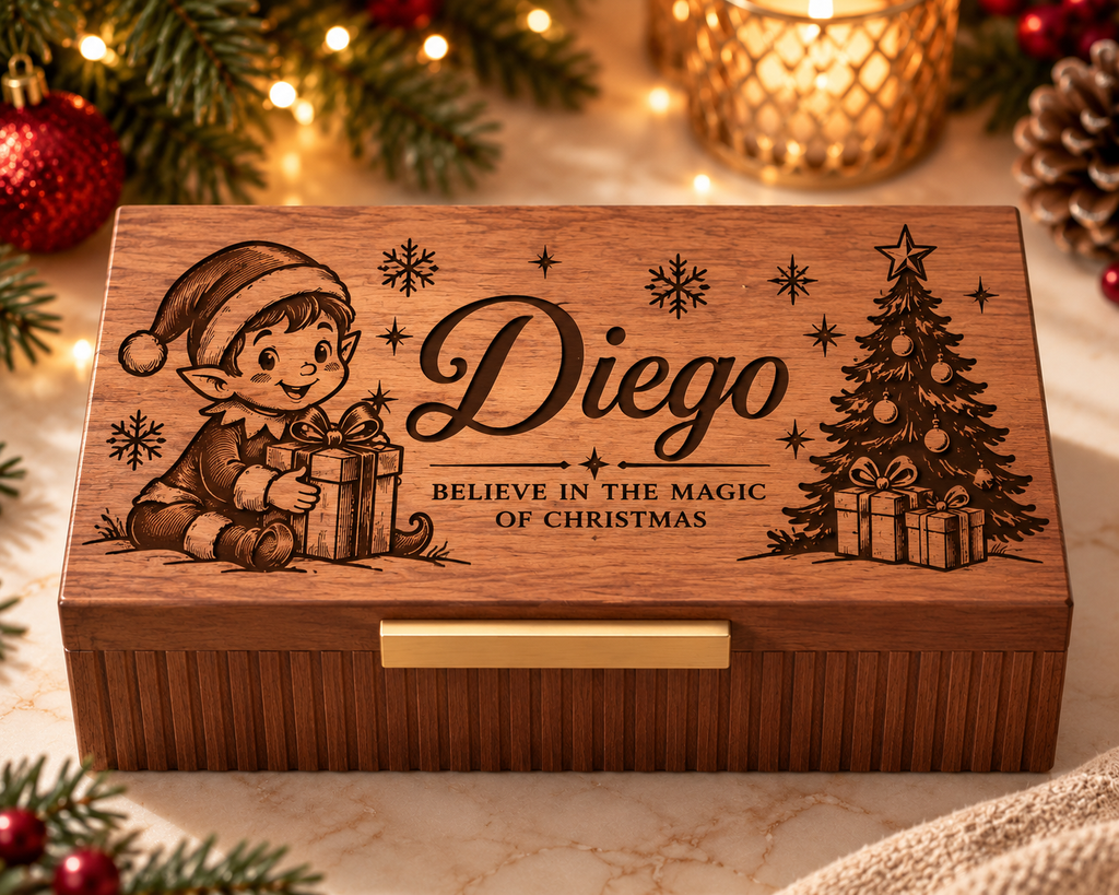 Personalized Christmas Keepsake Box, Custom Engraved Memory Box for Kids, Letters to Santa, Christmas Eve Gift, Holiday Gift