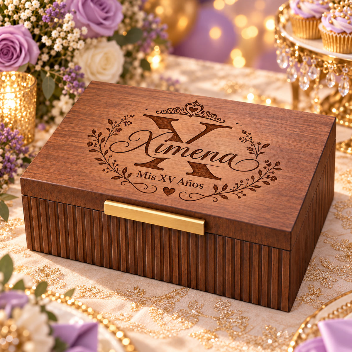 Custom Engraved Keepsake Box for Quinceanera & Sweet 16 – Personalized Memory Box Gift