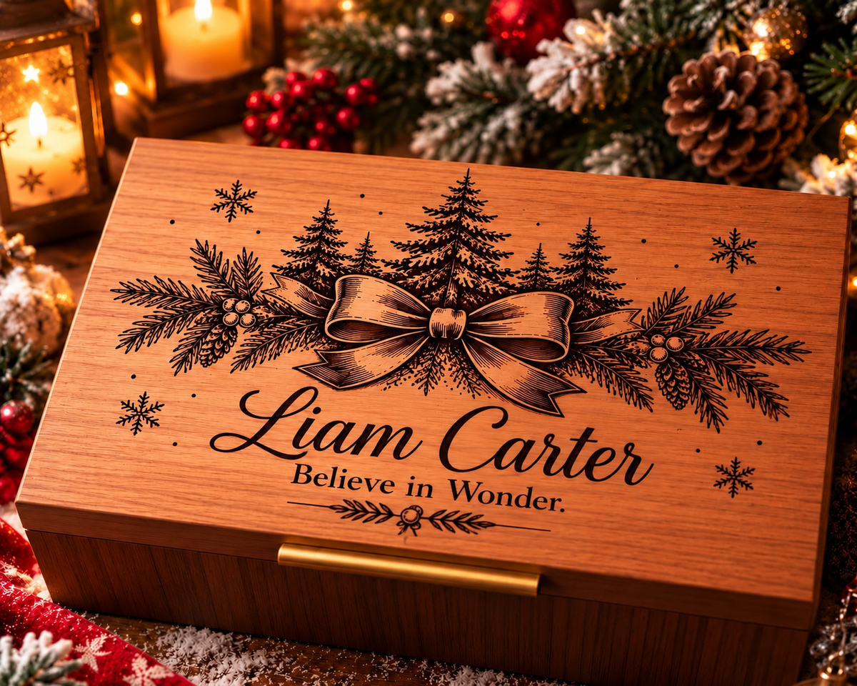 Personalized Christmas Keepsake Box, Custom Engraved Memory Box for Kids, Letters to Santa, Christmas Eve Gift, Holiday Gift