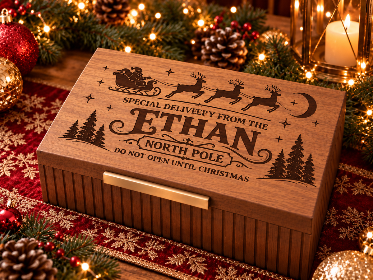 Personalized Christmas Keepsake Box, Custom Engraved Memory Box for Kids, Letters to Santa, Christmas Eve Gift, Holiday Gift