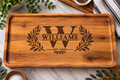 Personalized Acacia Serving Tray | Custom Family Name Engraved Wood Tray, Wedding & Housewarming Gift