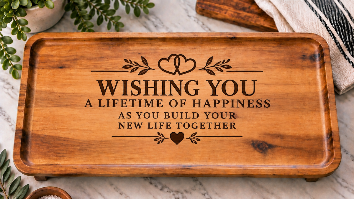 Personalized Acacia Serving Tray | Custom Family Name Engraved Wood Tray, Wedding & Housewarming Gift
