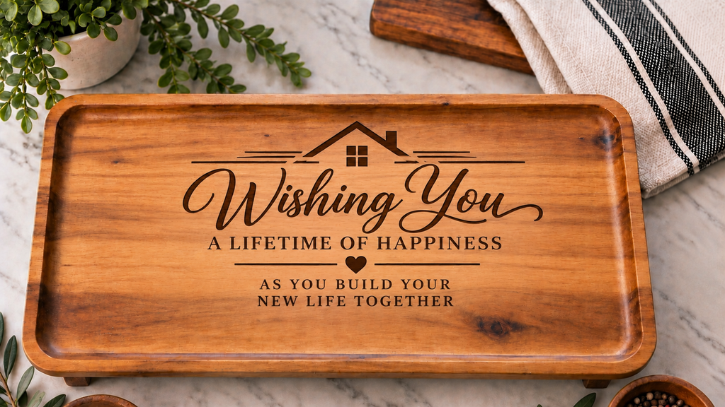 Personalized Acacia Serving Tray | Custom Family Name Engraved Wood Tray, Wedding & Housewarming Gift