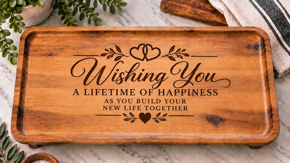 Personalized Acacia Serving Tray | Custom Family Name Engraved Wood Tray, Wedding & Housewarming Gift