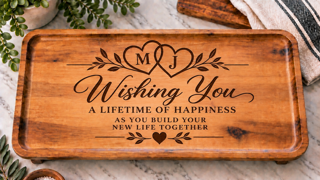 Personalized Acacia Serving Tray | Custom Family Name Engraved Wood Tray, Wedding & Housewarming Gift