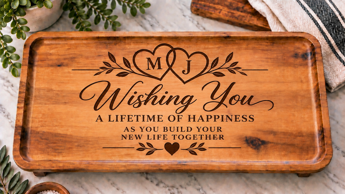 Personalized Acacia Serving Tray | Custom Family Name Engraved Wood Tray, Wedding & Housewarming Gift
