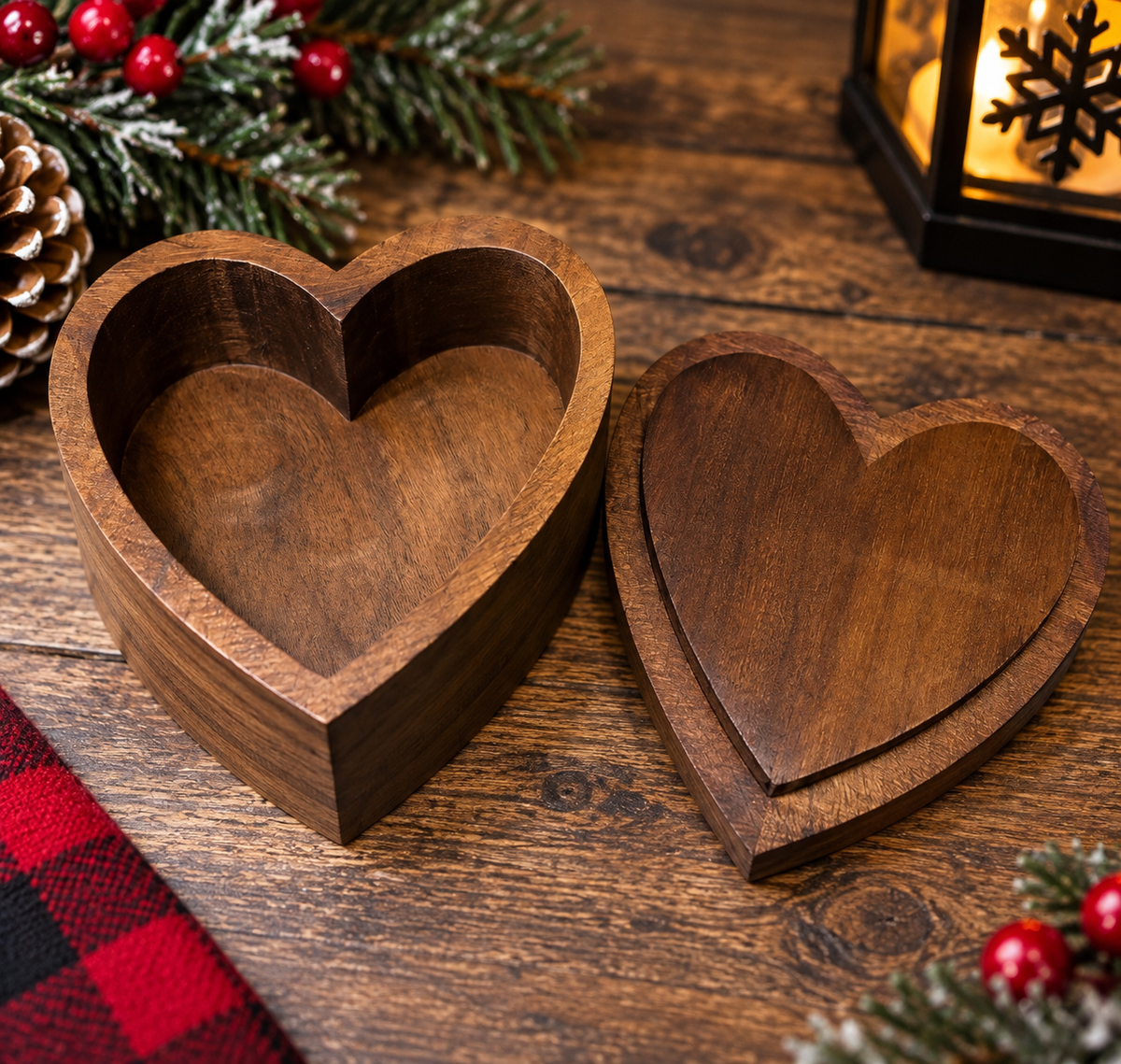 Personalized engraved wooden heart keepsake box, customized with a name. A meaningful gift for Christmas, birthdays, family, and special memories.