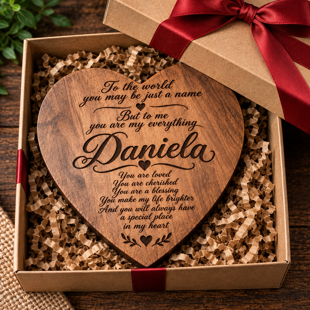 Personalized engraved wooden heart keepsake box, customized with a name. A meaningful gift for Christmas, birthdays, family, and special memories.