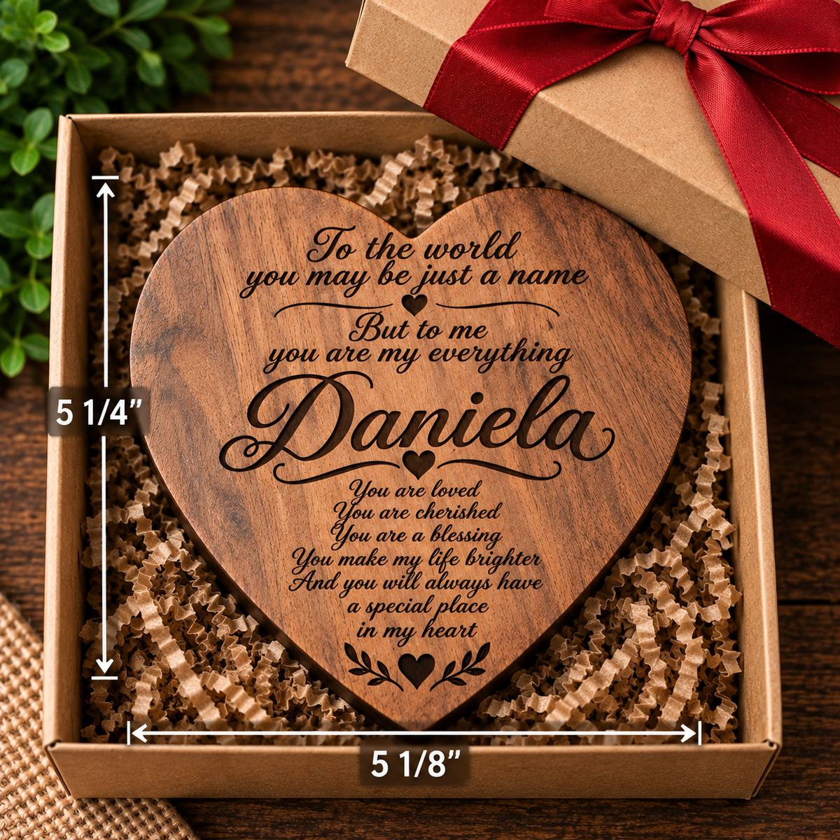 Personalized engraved wooden heart keepsake box, customized with a name. A meaningful gift for Christmas, birthdays, family, and special memories.