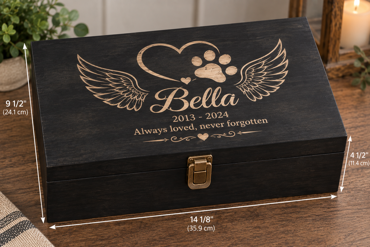 Extra Large Personalized Pet Memorial Box | Custom Engraved Pine Keepsake Box, Pet Loss Sympathy Gift