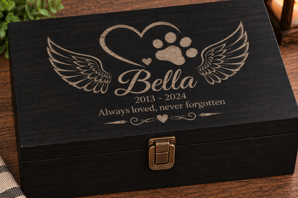 Extra Large Personalized Pet Memorial Box | Custom Engraved Pine Keepsake Box, Pet Loss Sympathy Gift
