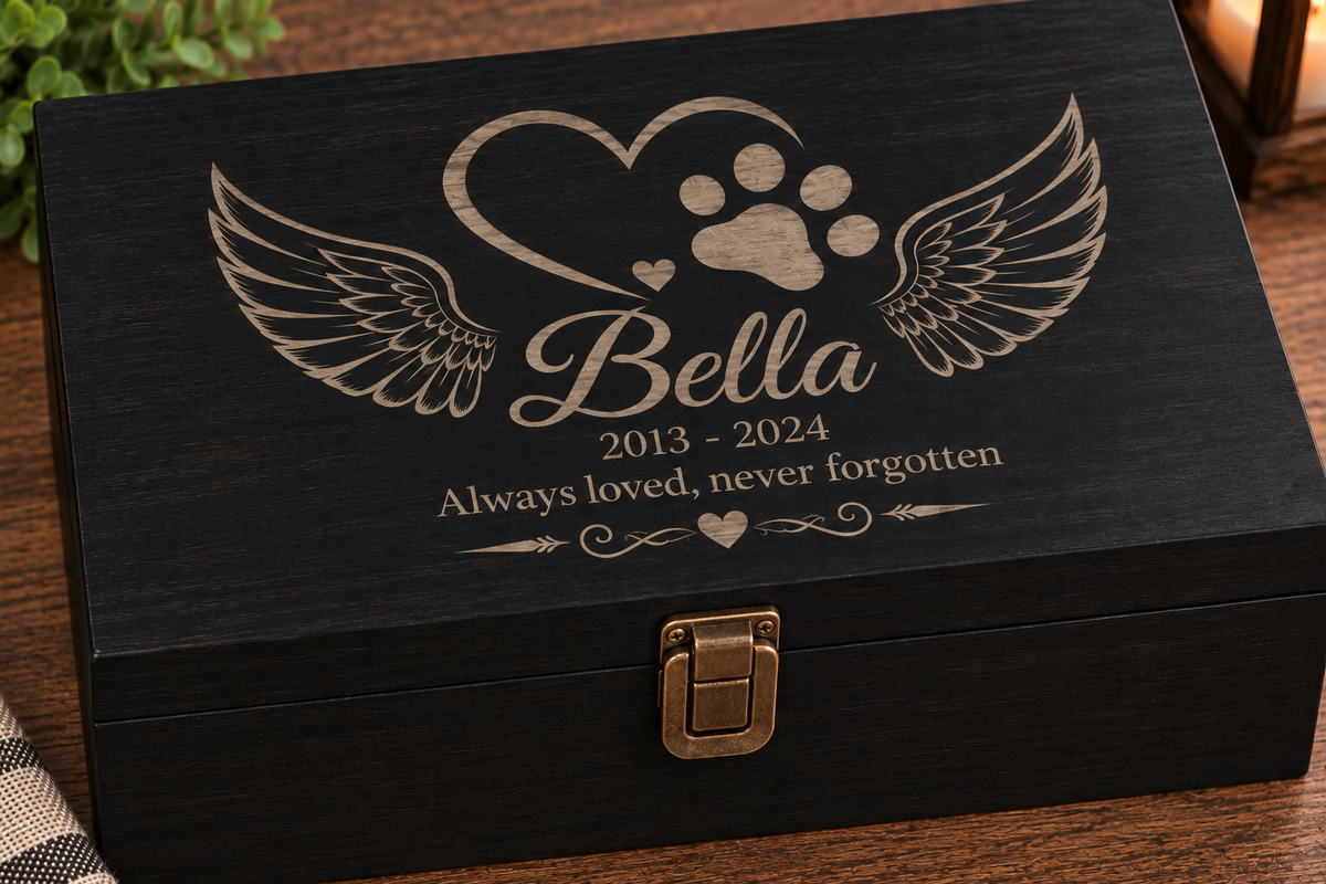 Extra Large Personalized Pet Memorial Box | Custom Engraved Pine Keepsake Box, Pet Loss Sympathy Gift