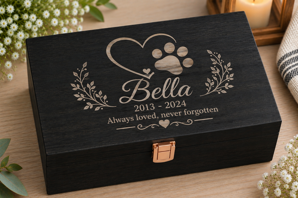 Extra Large Personalized Pet Memorial Box | Custom Engraved Pine Keepsake Box, Pet Loss Sympathy Gift