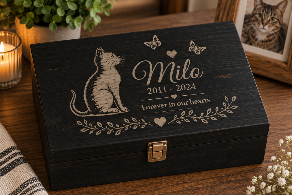 Extra Large Personalized Pet Memorial Box | Custom Engraved Pine Keepsake Box, Pet Loss Sympathy Gift