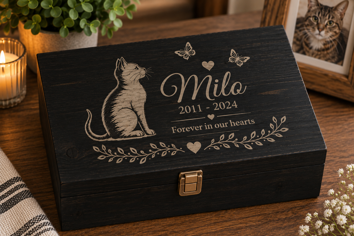 Extra Large Personalized Pet Memorial Box | Custom Engraved Pine Keepsake Box, Pet Loss Sympathy Gift
