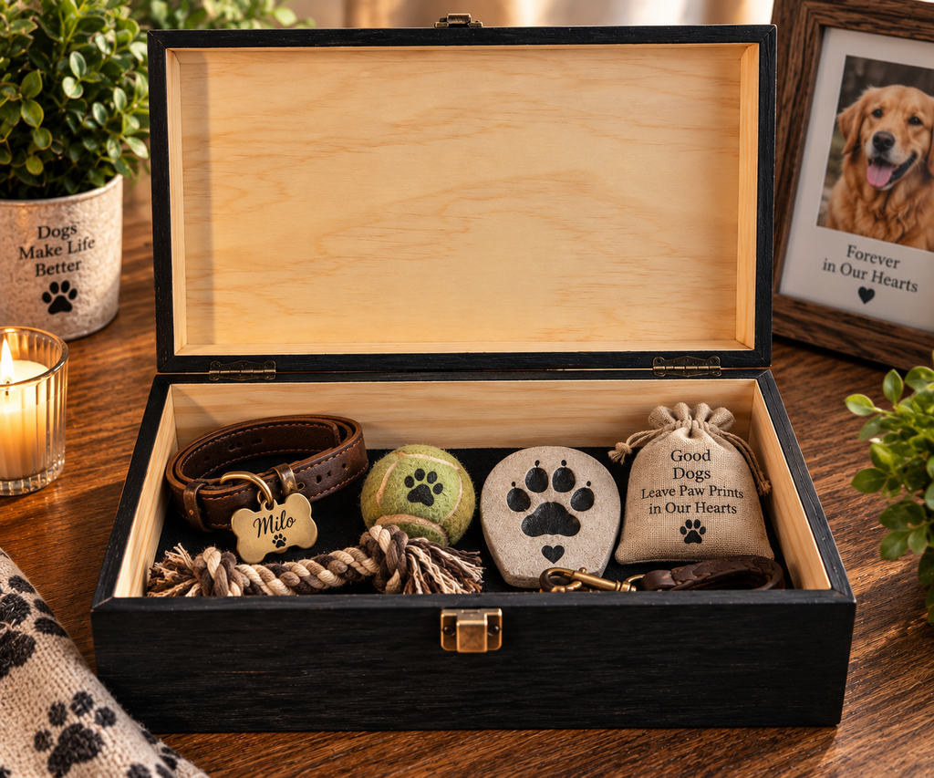 Extra Large Personalized Pet Memorial Box | Custom Engraved Pine Keepsake Box, Pet Loss Sympathy Gift