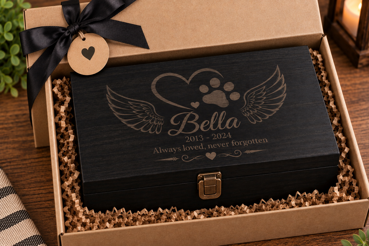 Extra Large Personalized Pet Memorial Box | Custom Engraved Pine Keepsake Box, Pet Loss Sympathy Gift