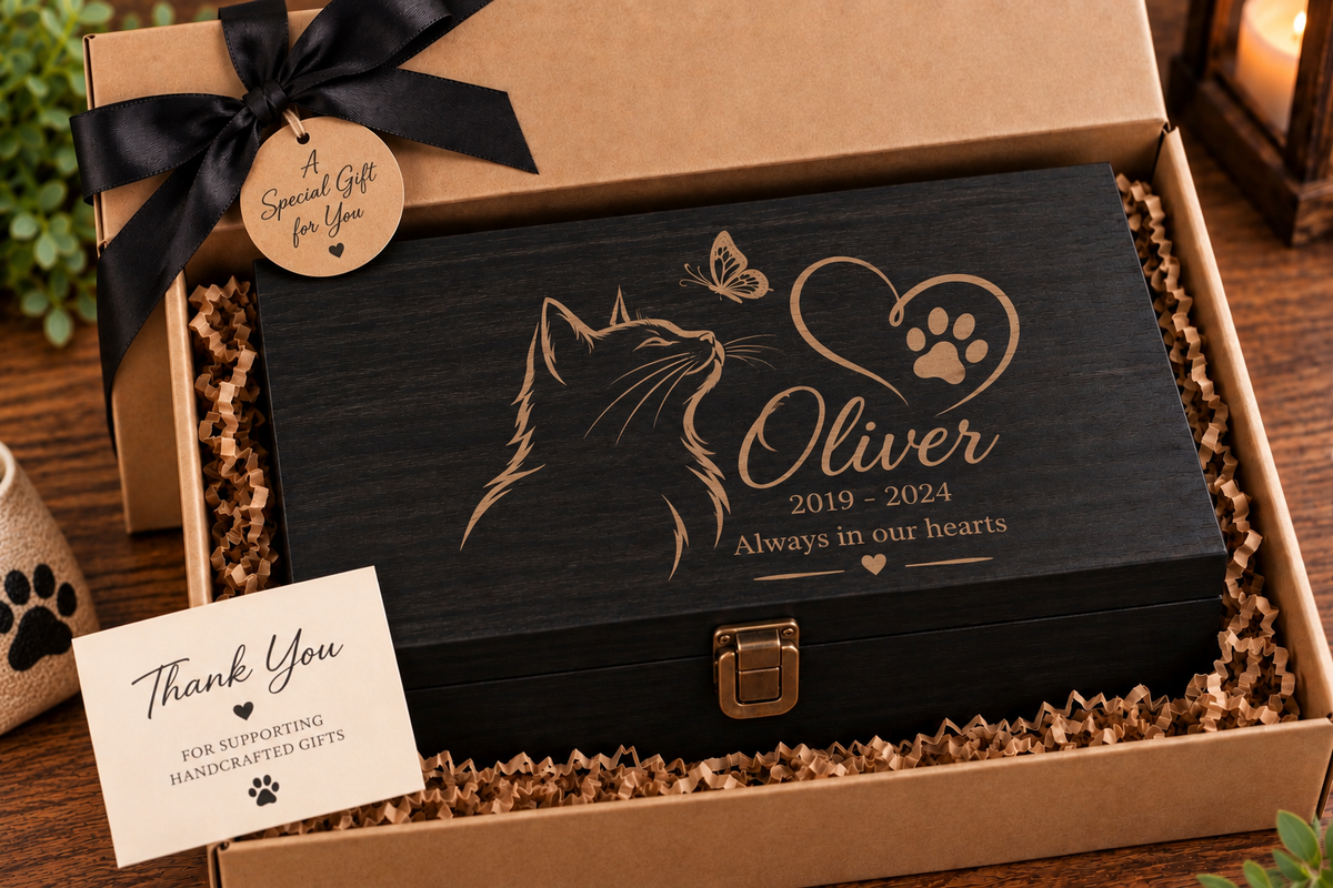 Extra Large Personalized Pet Memorial Box | Custom Engraved Pine Keepsake Box, Pet Loss Sympathy Gift
