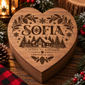 Personalized engraved wooden heart keepsake box, customized with a name. A meaningful gift for Christmas, birthdays, family, and special memories.