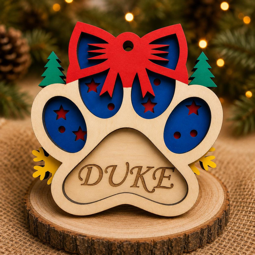 Personalized Wooden Paw Print Ornament – Laser Engraved Pet Name