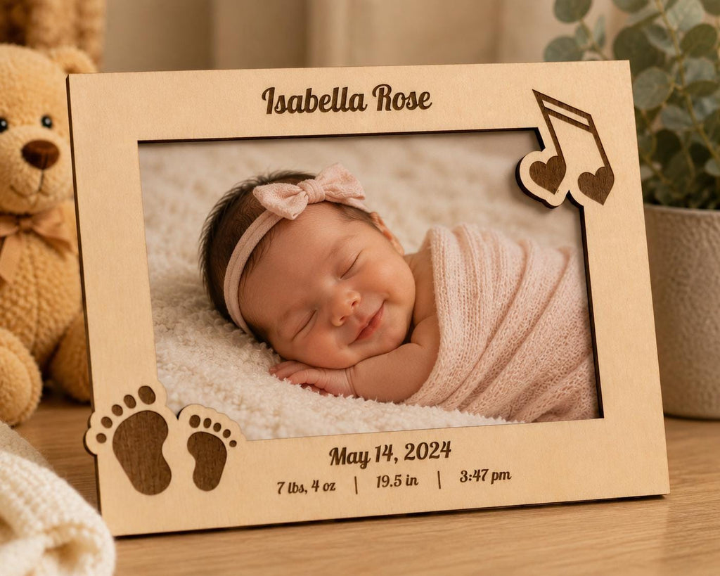 Personalized Baby Photo Frame – Custom Name, Birth Details, Nursery Decor