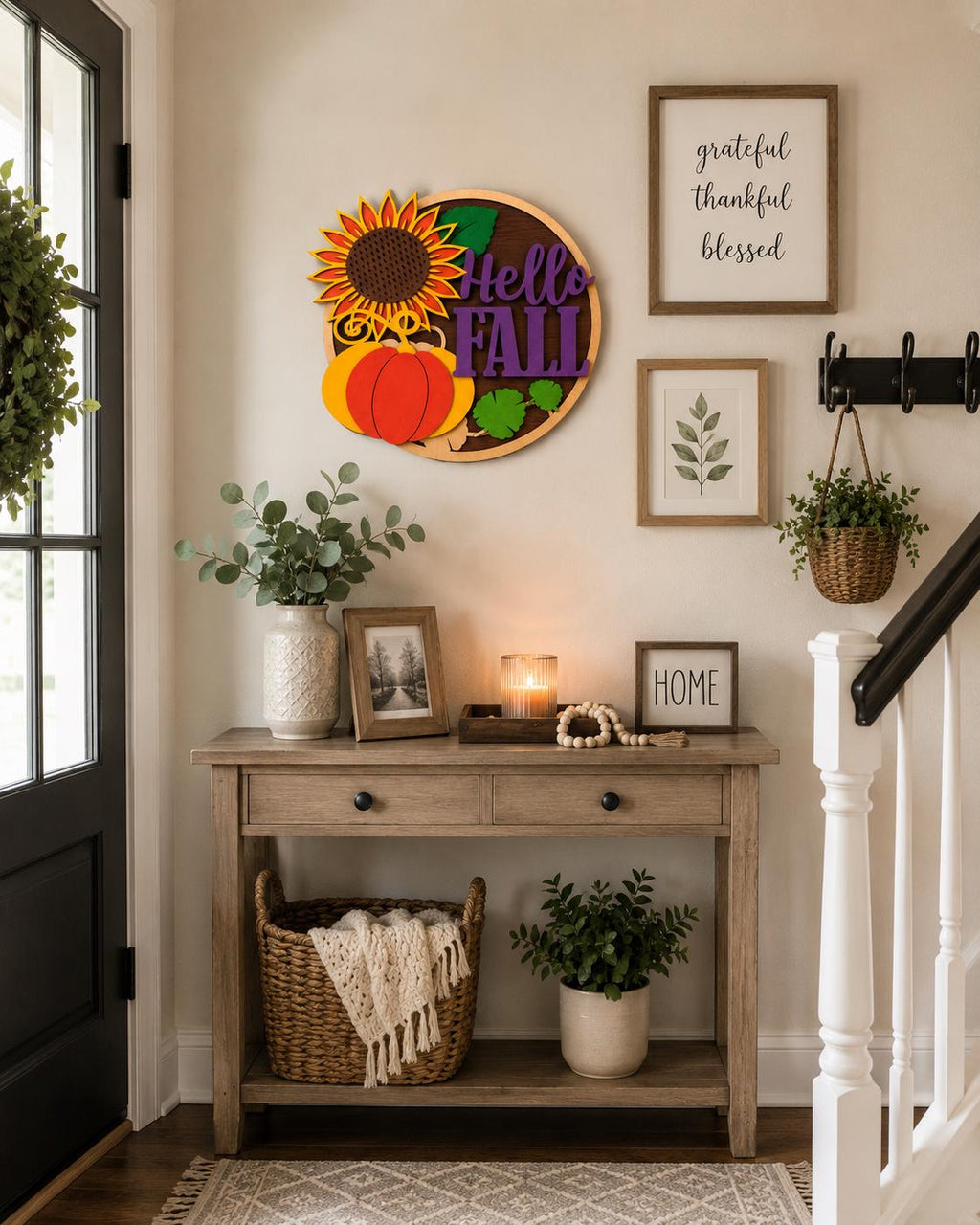 Multilayer Birch Wood Fall Sign, Pumpkin Sunflower Autumn Decor (11.875" H x 10.875" W)
