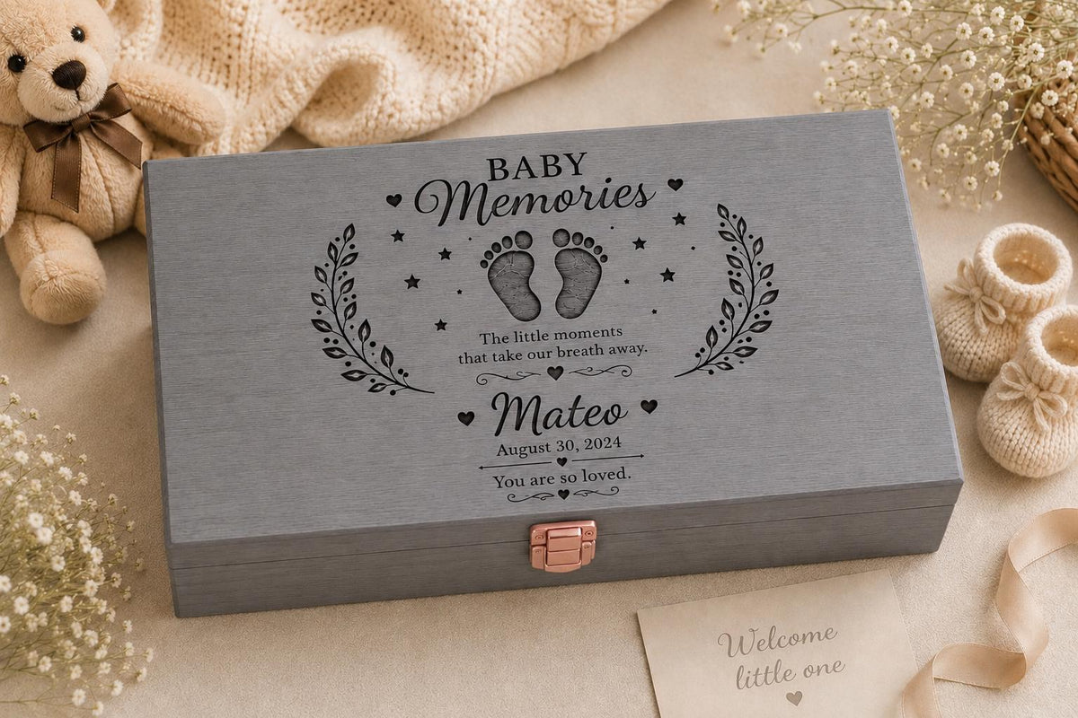 Personalized Wooden Baby Memory Box | Engraved Keepsake Gift, Baby Shower, Newborn