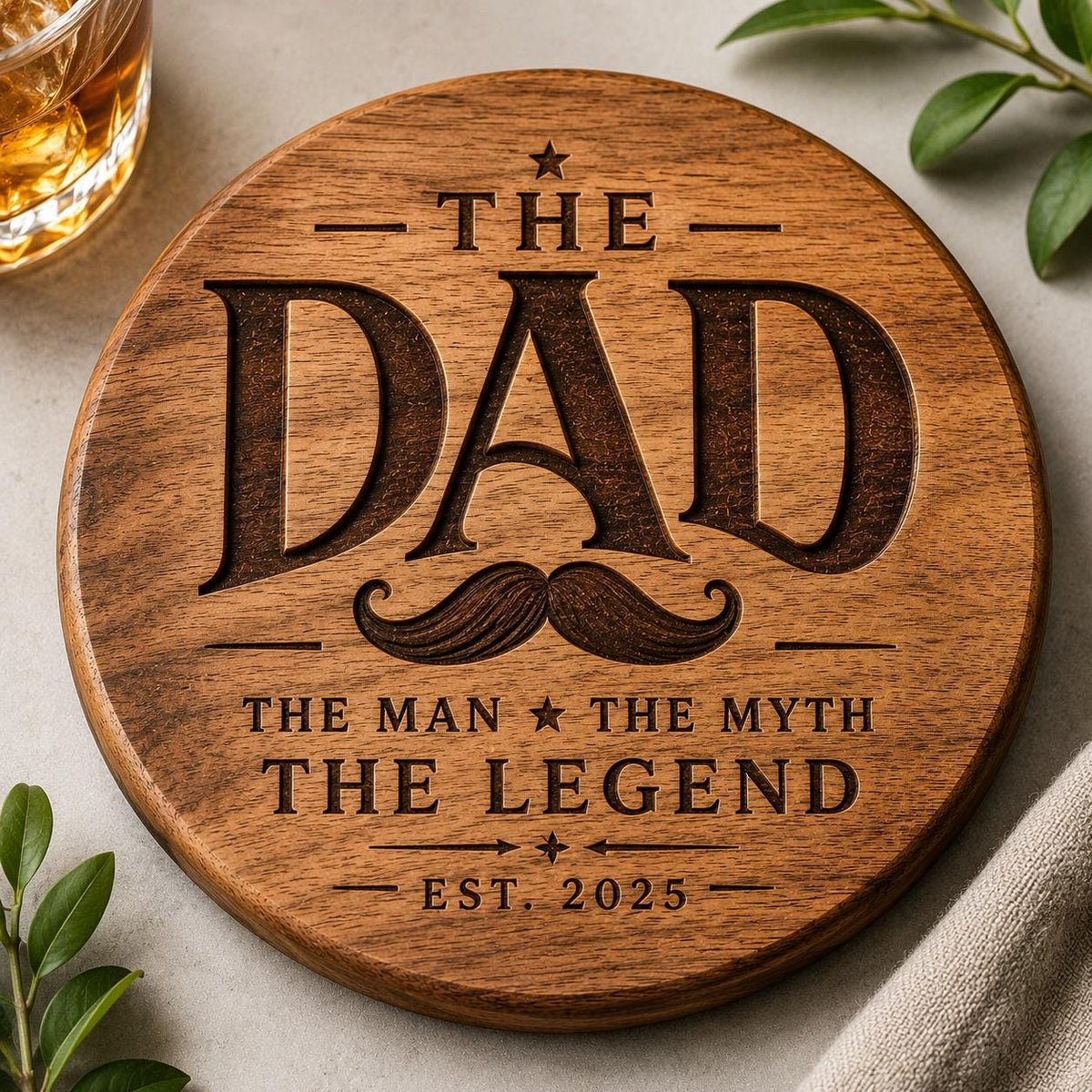 Personalized Acacia Wood Coaster Set, Custom Engraved Monogram, Wedding Housewarming Gift