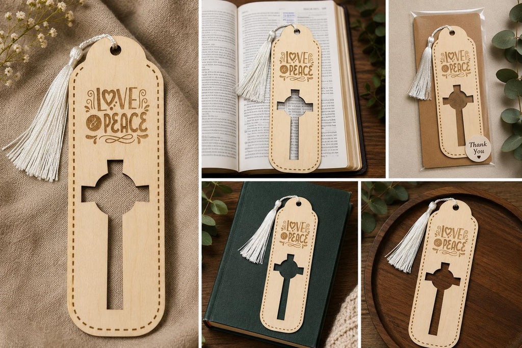 Set of 5 Laser Engraved Wooden Bookmarks | Scripture Inspired, Faith Tassel Bundle