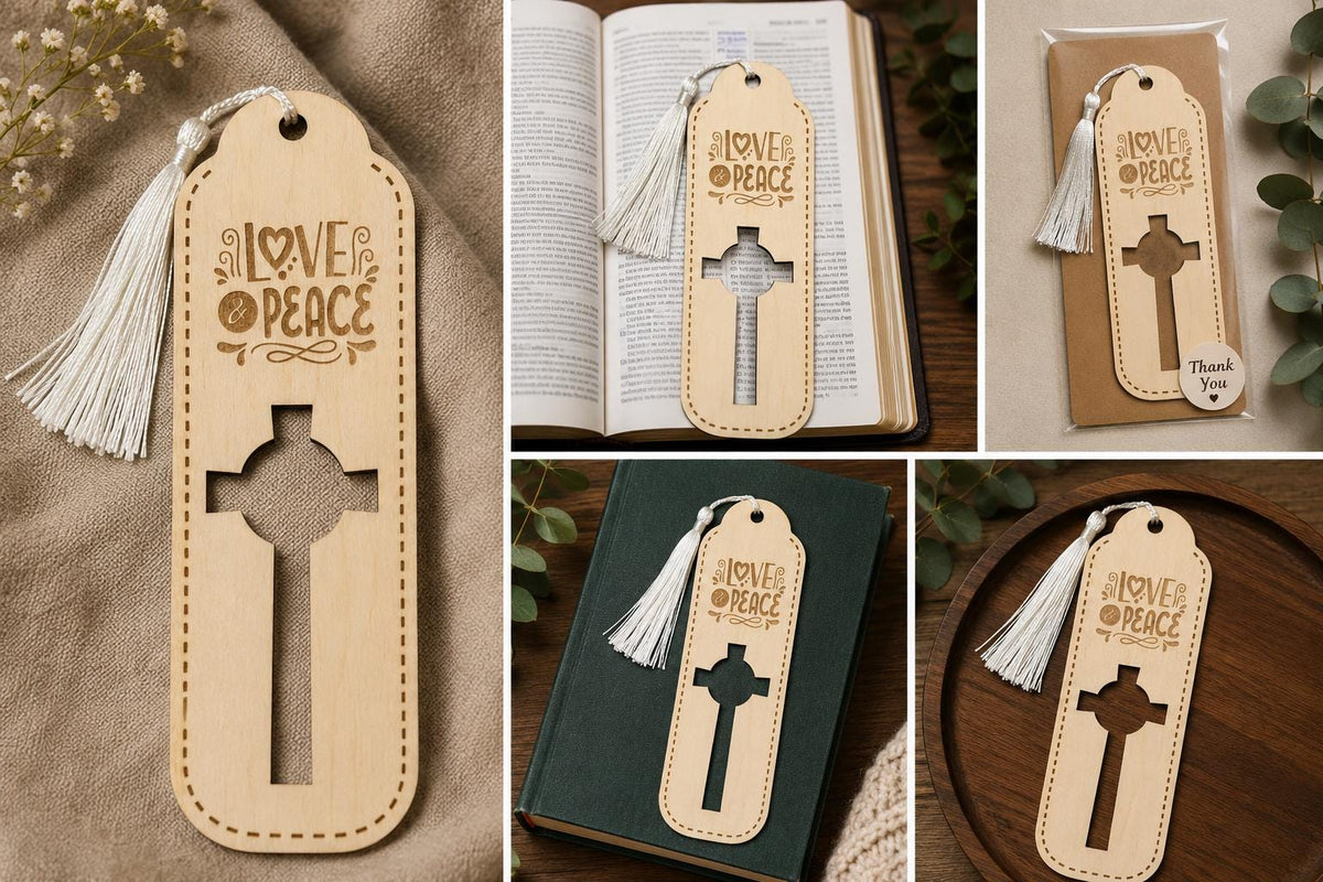 Set of 5 Laser Engraved Wooden Bookmarks | Scripture Inspired, Faith Tassel Bundle