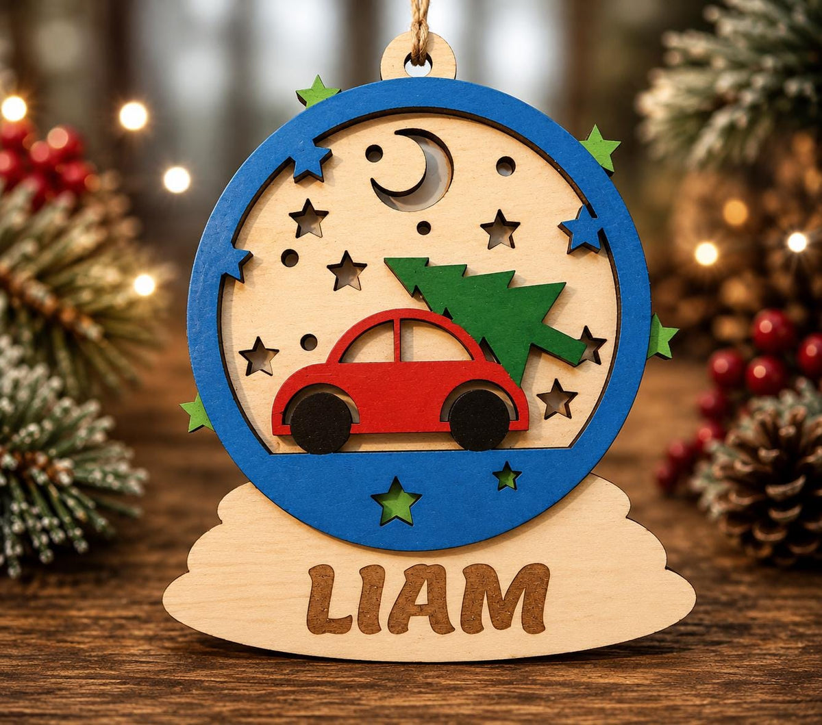 Personalized Wooden Christmas Ornament – Custom Name Keepsake Gift for Kids & Family