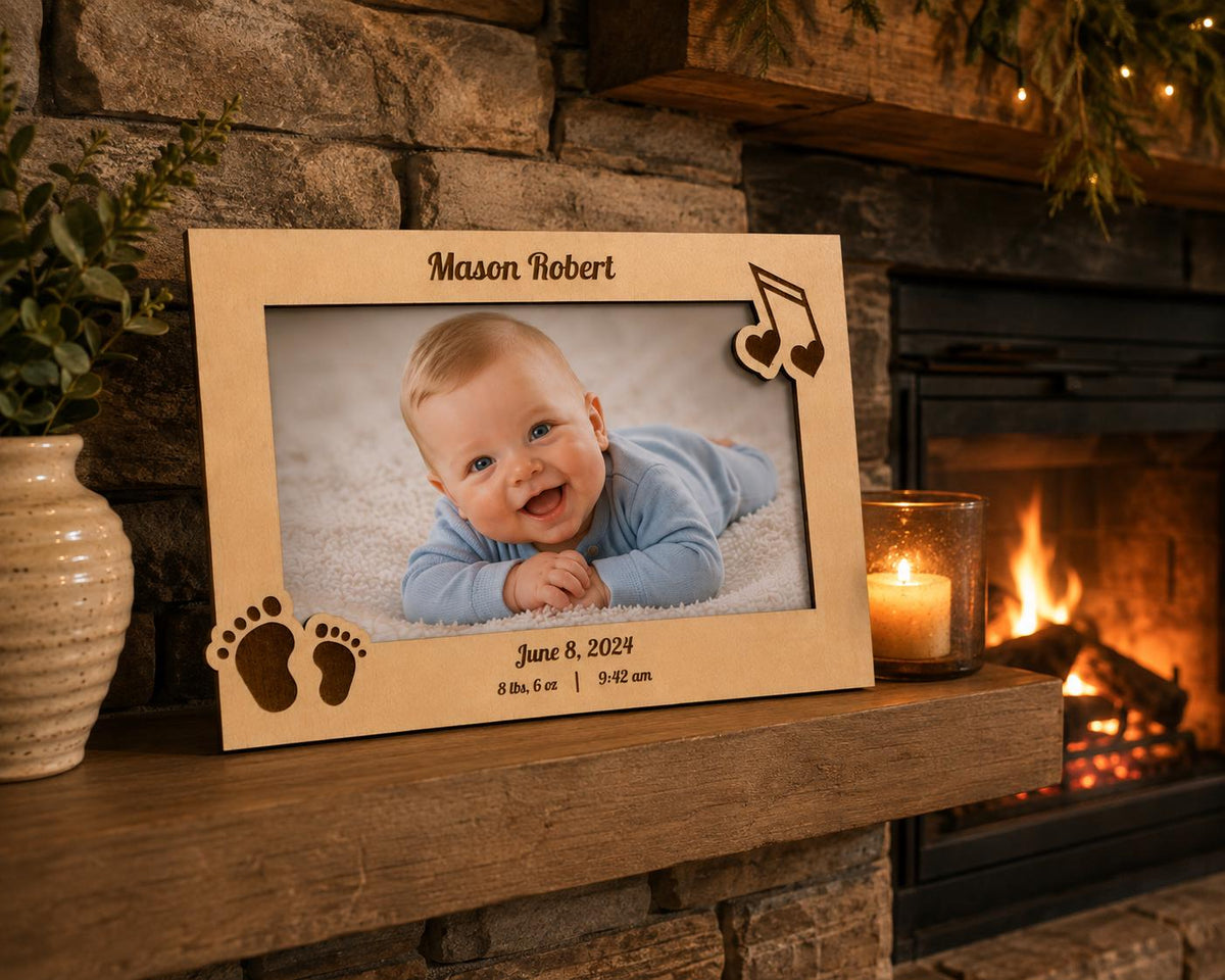 Personalized Baby Photo Frame – Custom Name, Birth Details, Nursery Decor