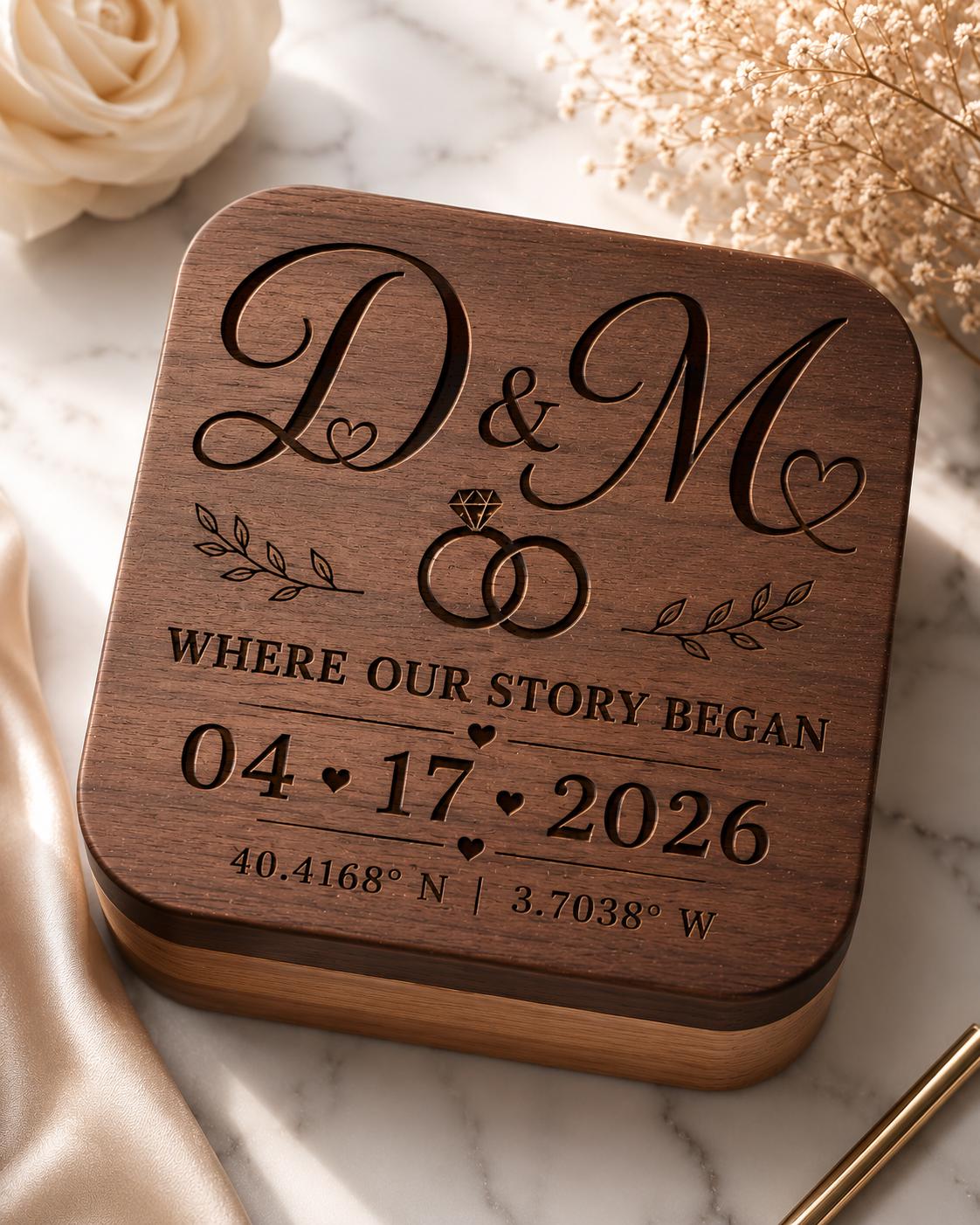 Personalized Walnut Ring Box, Custom Engraved Proposal Keepsake, Wedding Anniversary Gift