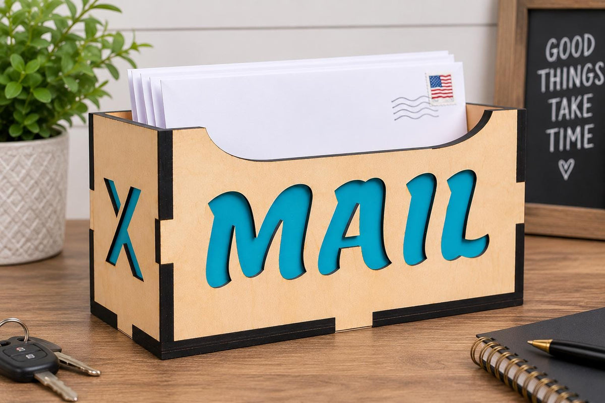 3D Layered Wood Mail Organizer – Laser Cut Desk Holder – Office Decor