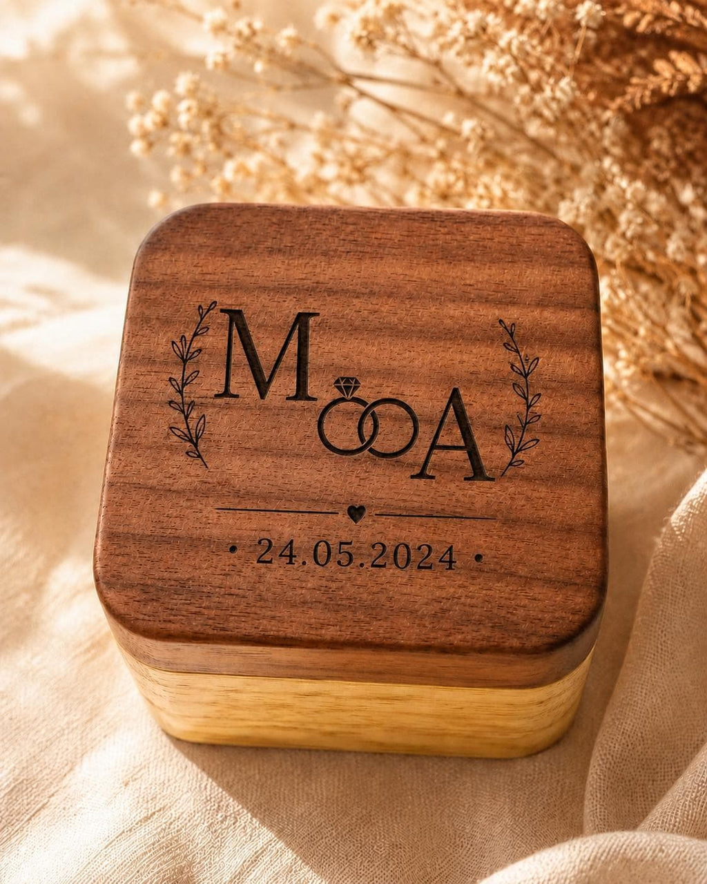 Personalized Walnut Ring Box, Custom Engraved Proposal Keepsake, Wedding Anniversary Gift