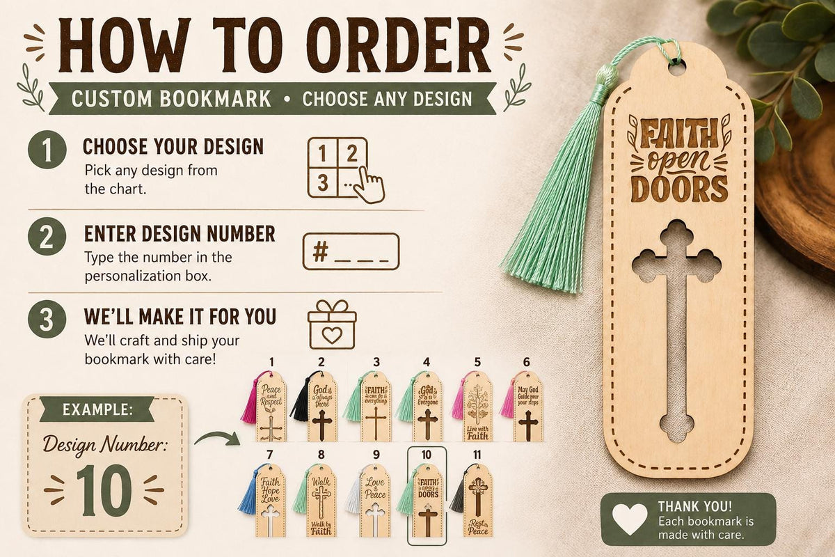 Set of 5 Laser Engraved Wooden Bookmarks | Scripture Inspired, Faith Tassel Bundle